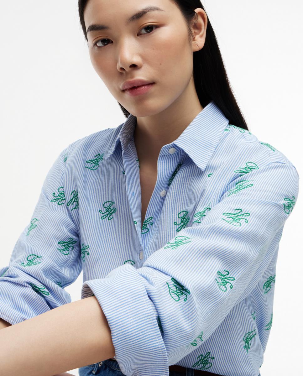 Camisa Relaxed Fit com Estampado TH Azul-claro-3