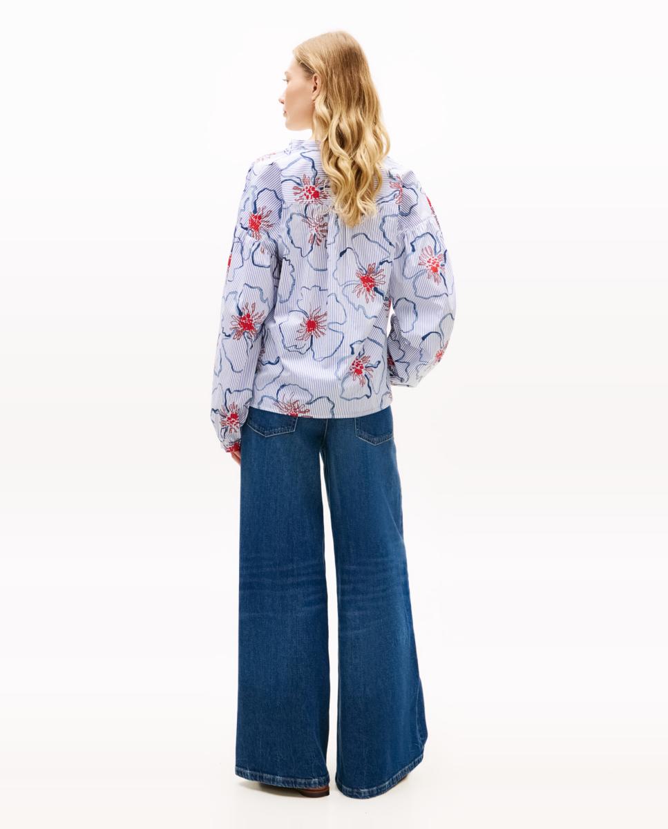 Blusa de Manga Comprida com Estampado Floral Gráfico Azul-claro-2
