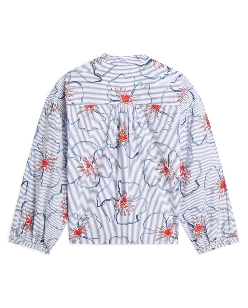 Blusa de Manga Comprida com Estampado Floral Gráfico Azul-claro-5