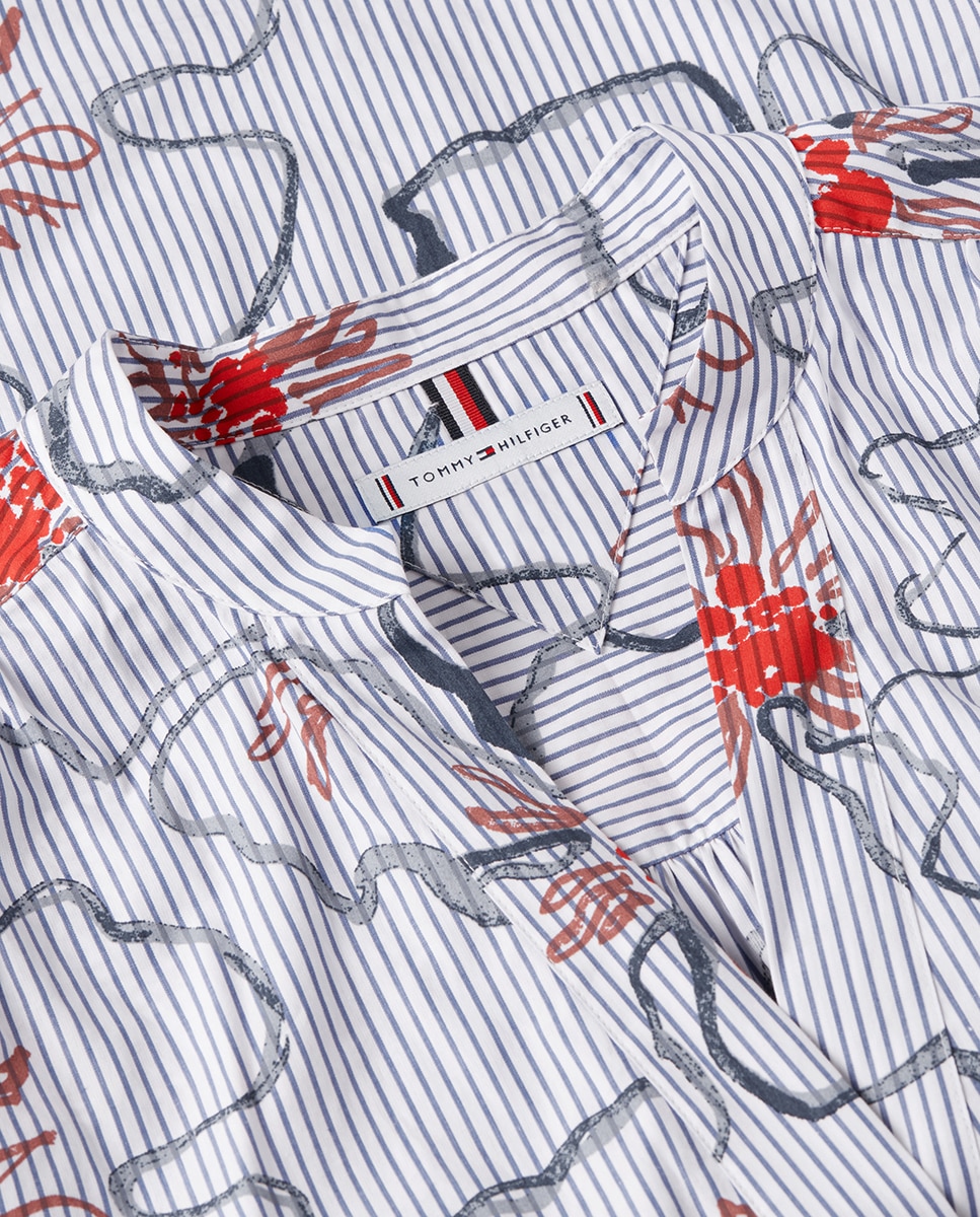 Blusa de Manga Comprida com Estampado Floral Gráfico Azul-claro-6