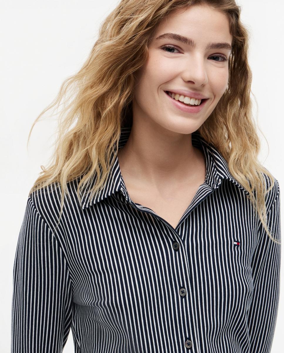 Camisa de Piqué com Silhueta Slim Azul-marinho-3