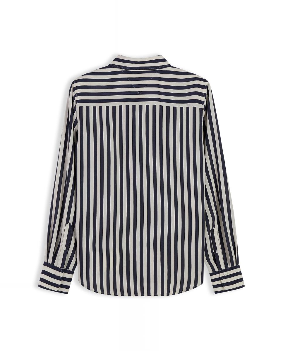 Camisa de Manga Comprida às Riscas Azul-marinho-2