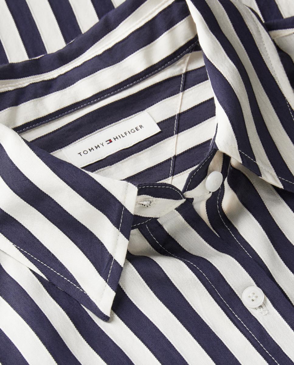Camisa de Manga Comprida às Riscas Azul-marinho-3