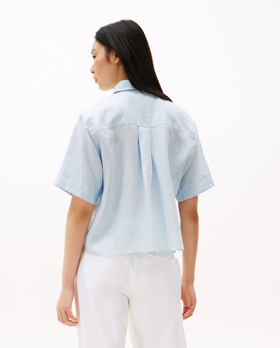 Camisa de mujer de manga corta de lino - Tommy Hilfiger - Azul claro Azul claro-2