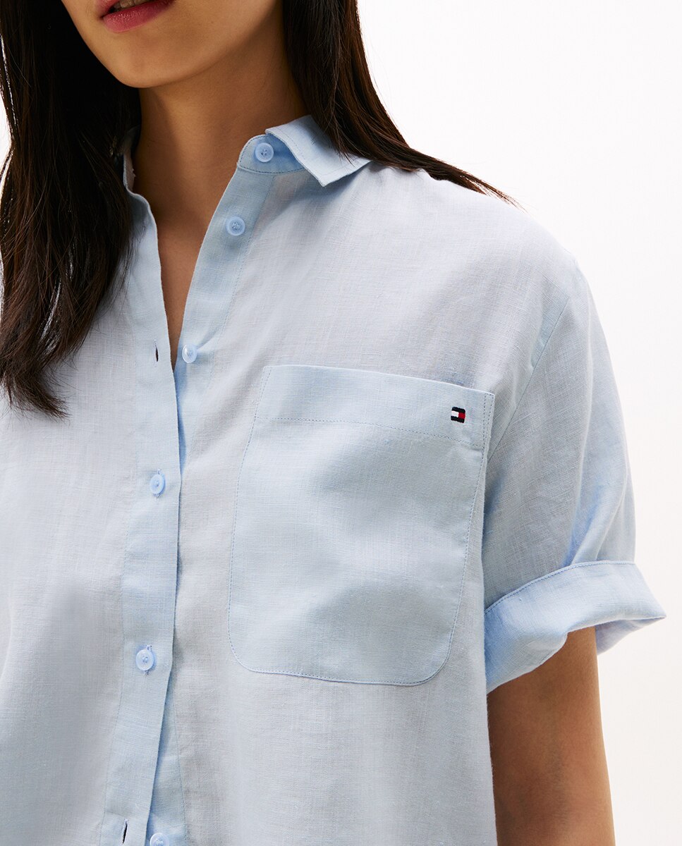 Camisa de mujer de manga corta de lino - Tommy Hilfiger - Azul claro Azul claro-3