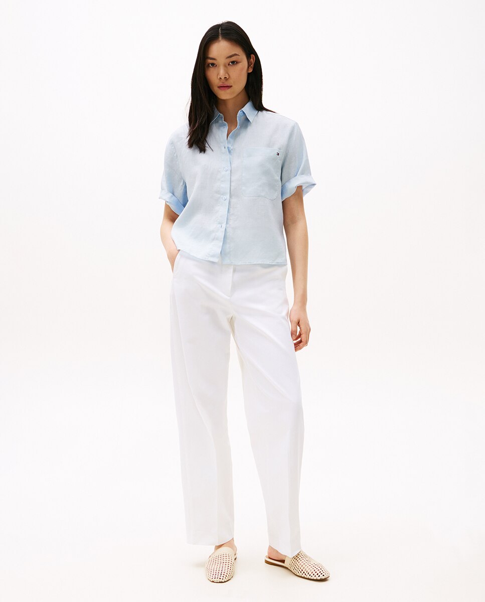 Camisa de mujer de manga corta de lino - Tommy Hilfiger - Azul claro Azul claro-7