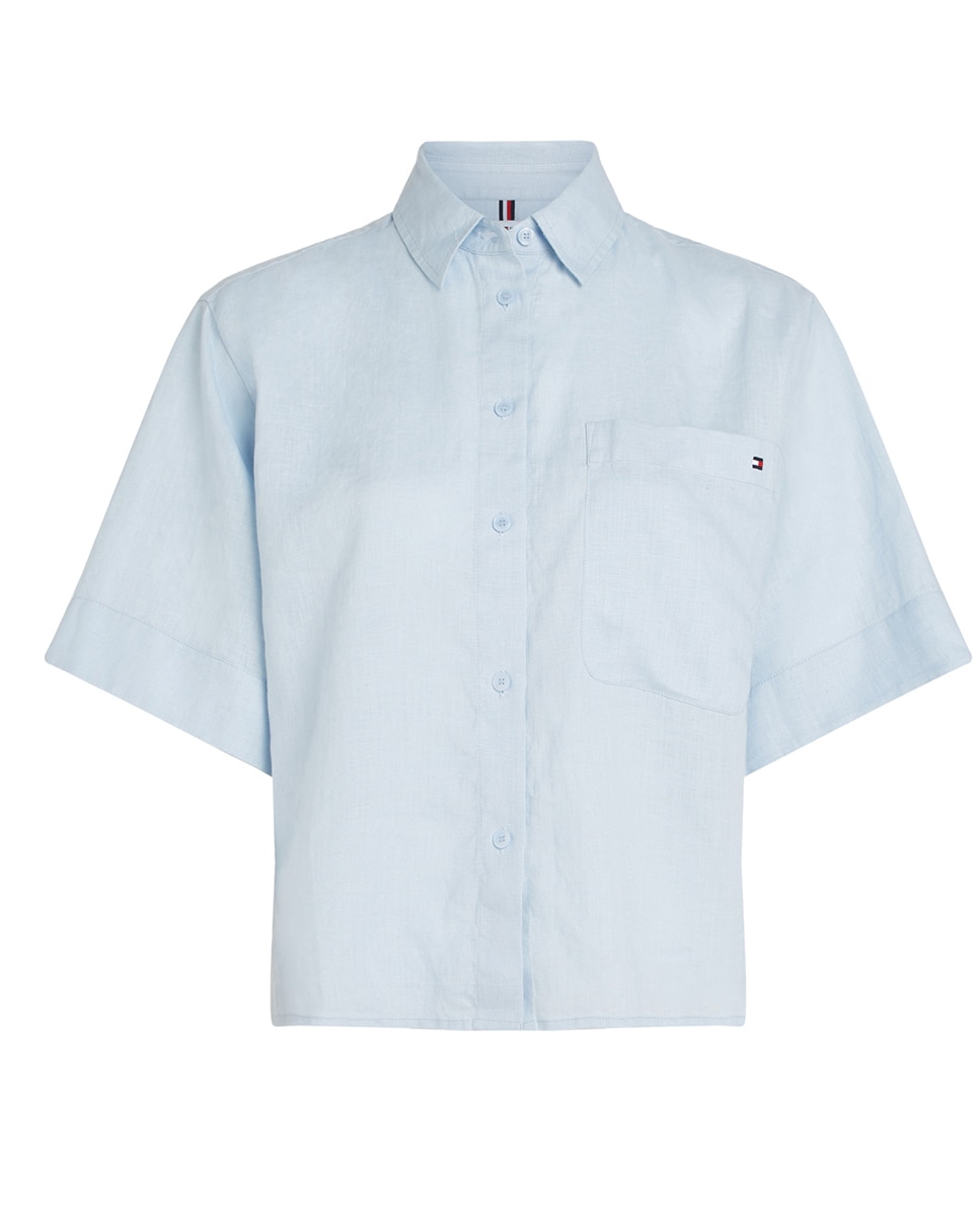 Camisa de mujer de manga corta de lino - Tommy Hilfiger - Azul claro Azul claro-4
