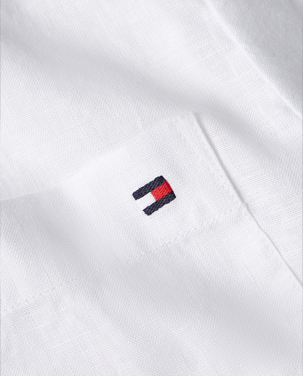 Camisa de Linho com Manga Curta Branco-7