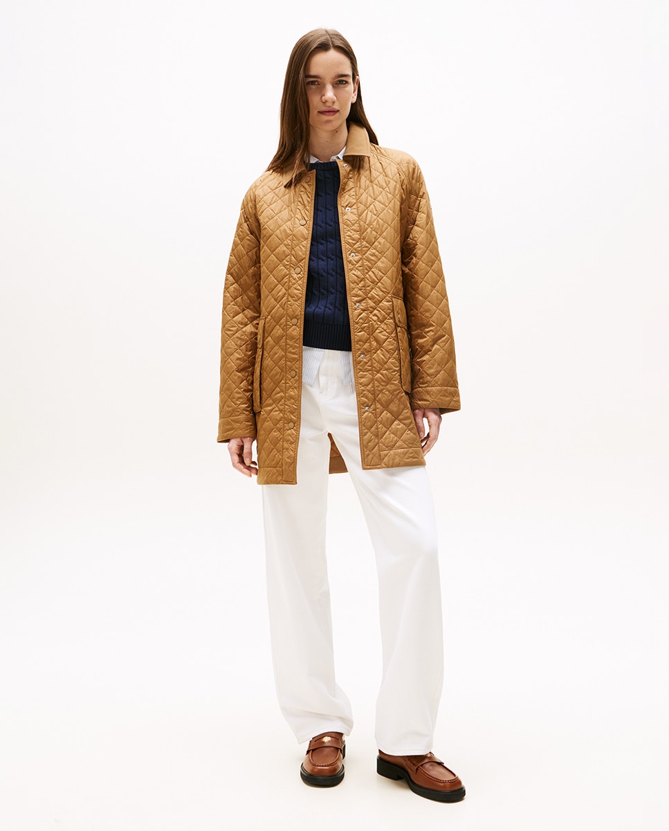 Casaco Acolchoado Quilted Comprido Camel-1