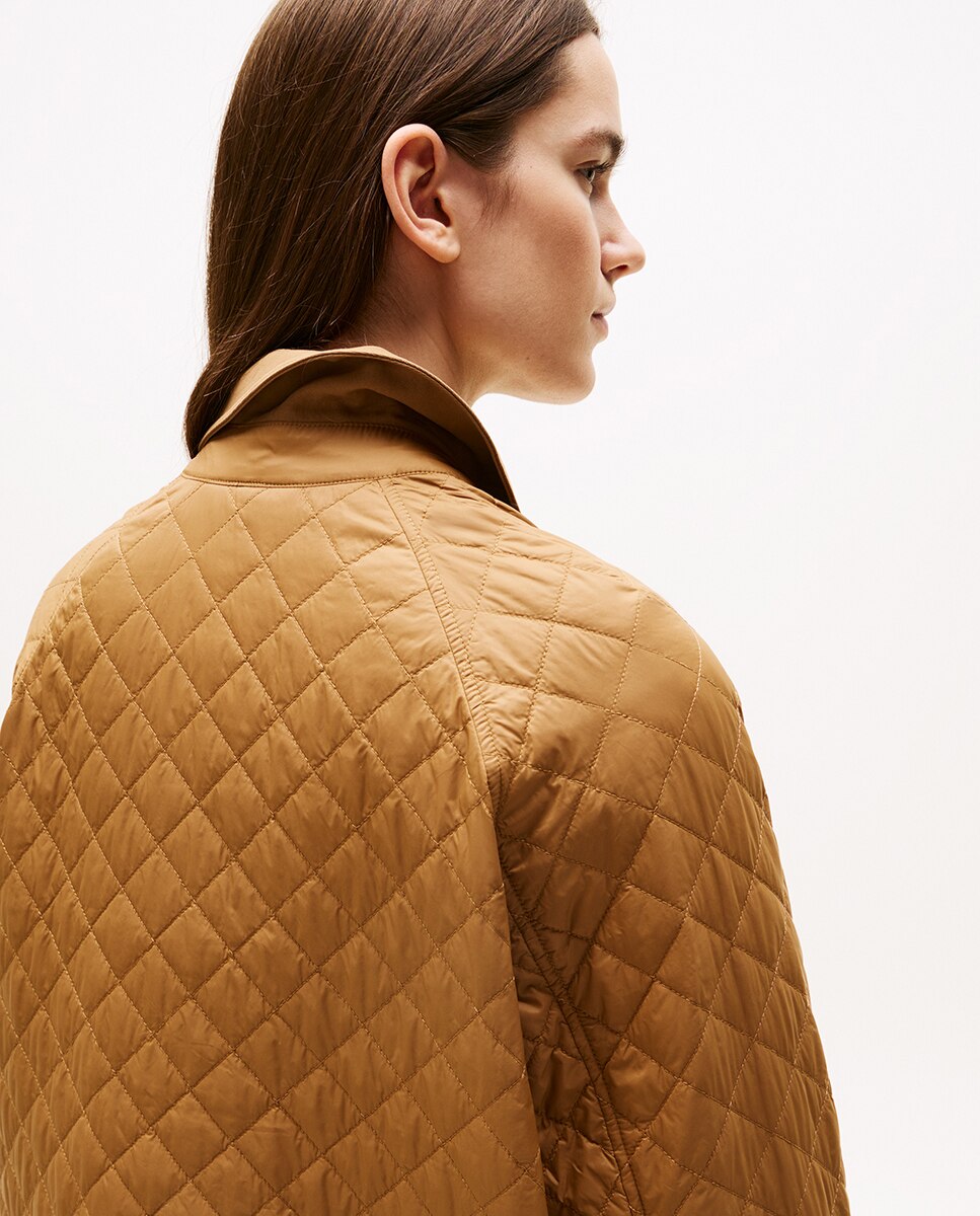 Casaco Acolchoado Quilted Comprido Camel-2
