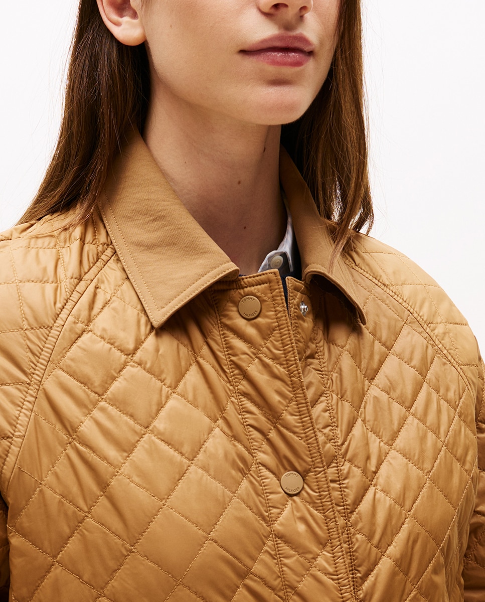 Casaco Acolchoado Quilted Comprido Camel-3