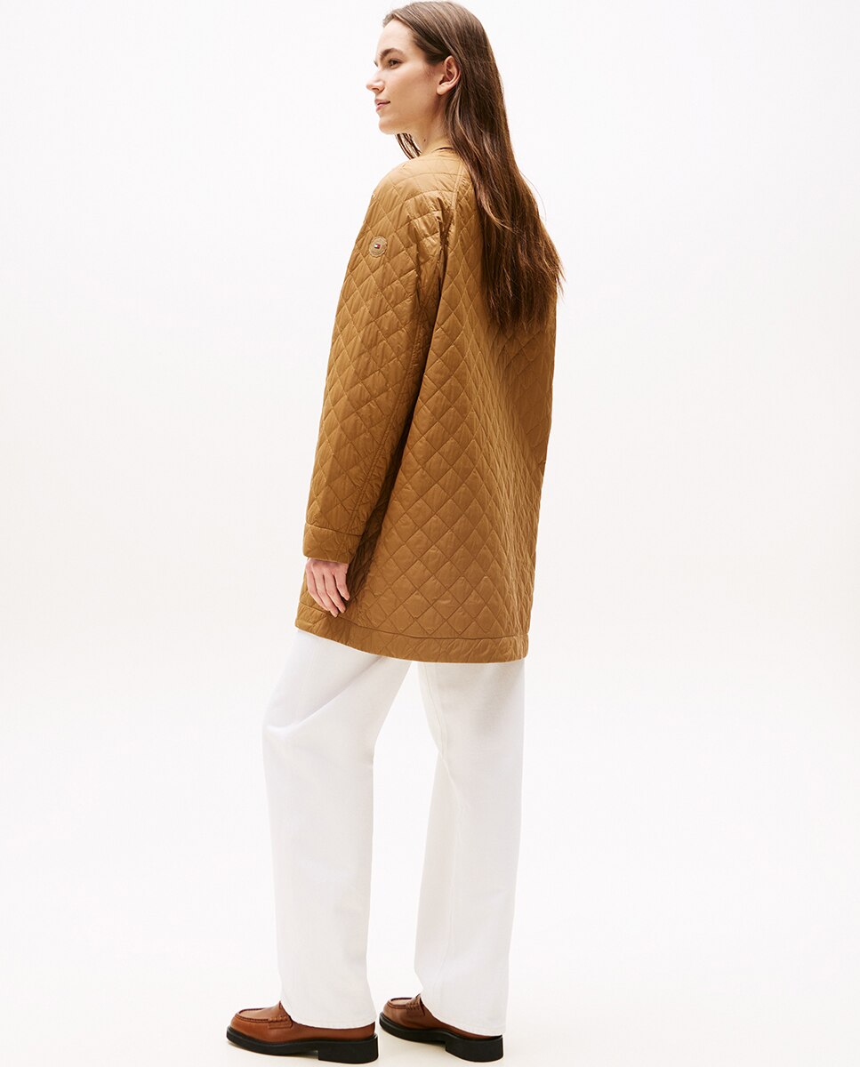 Casaco Acolchoado Quilted Comprido Camel-4