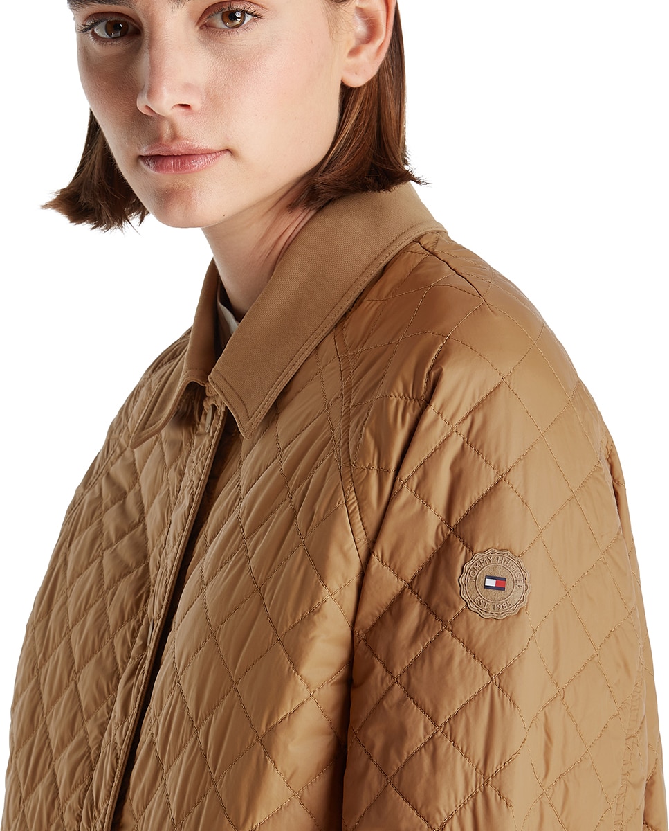 Casaco Acolchoado Quilted Comprido Camel-5