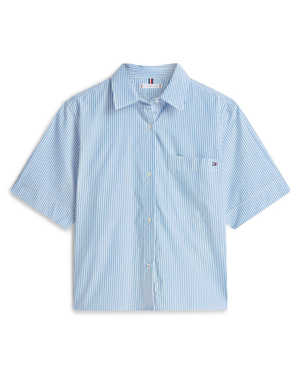 Camisa de Popelina com Manga Curta Azul-claro-4