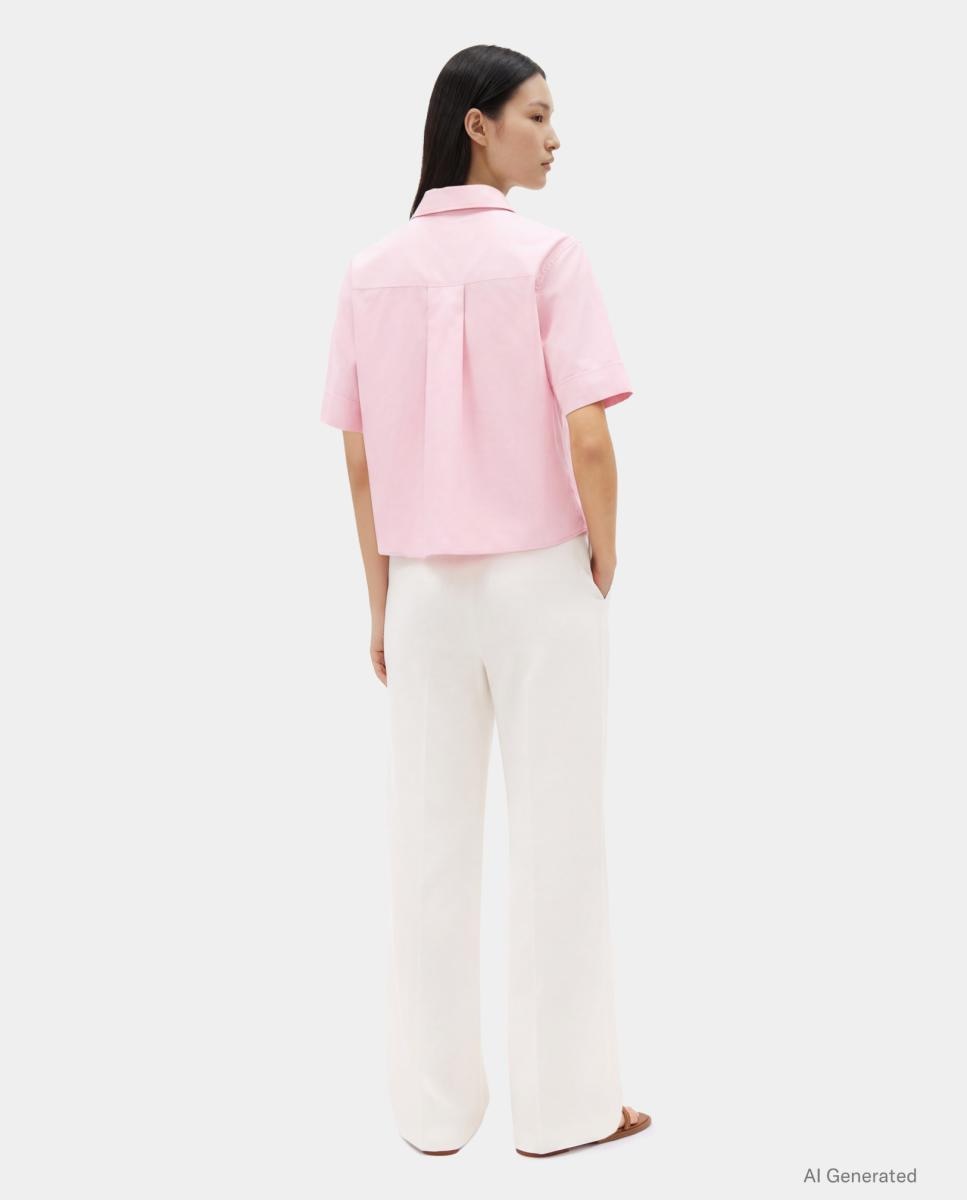 Camisa de Popelina com Manga Curta Rosa-2