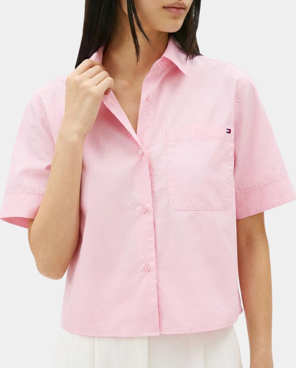 Camisa de Popelina com Manga Curta Rosa-3