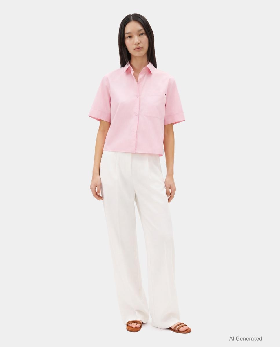 Camisa de Popelina com Manga Curta Rosa-9