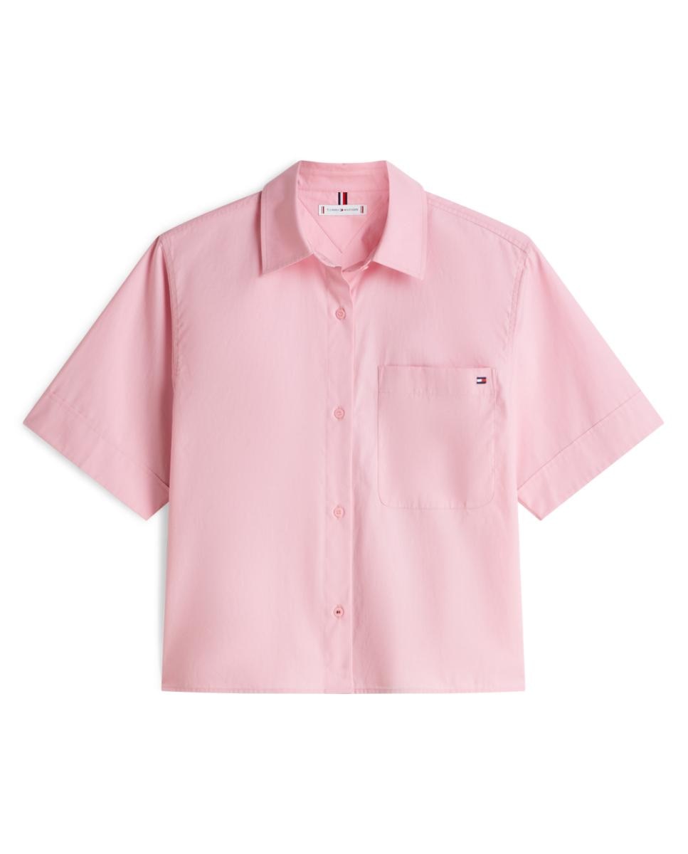 Camisa de Popelina com Manga Curta Rosa-4