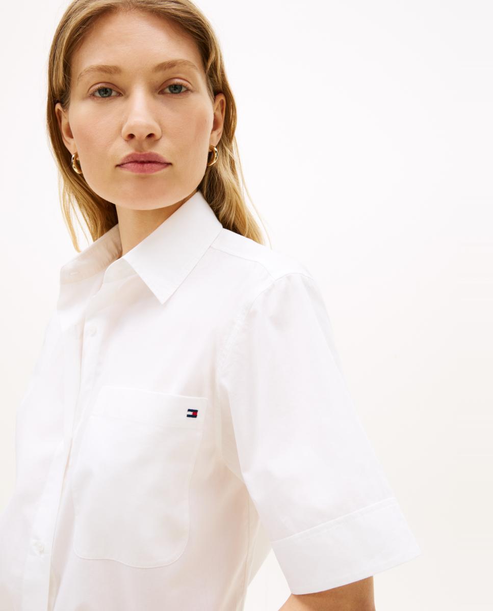 Camisa de Popelina com Manga Curta Branco-3