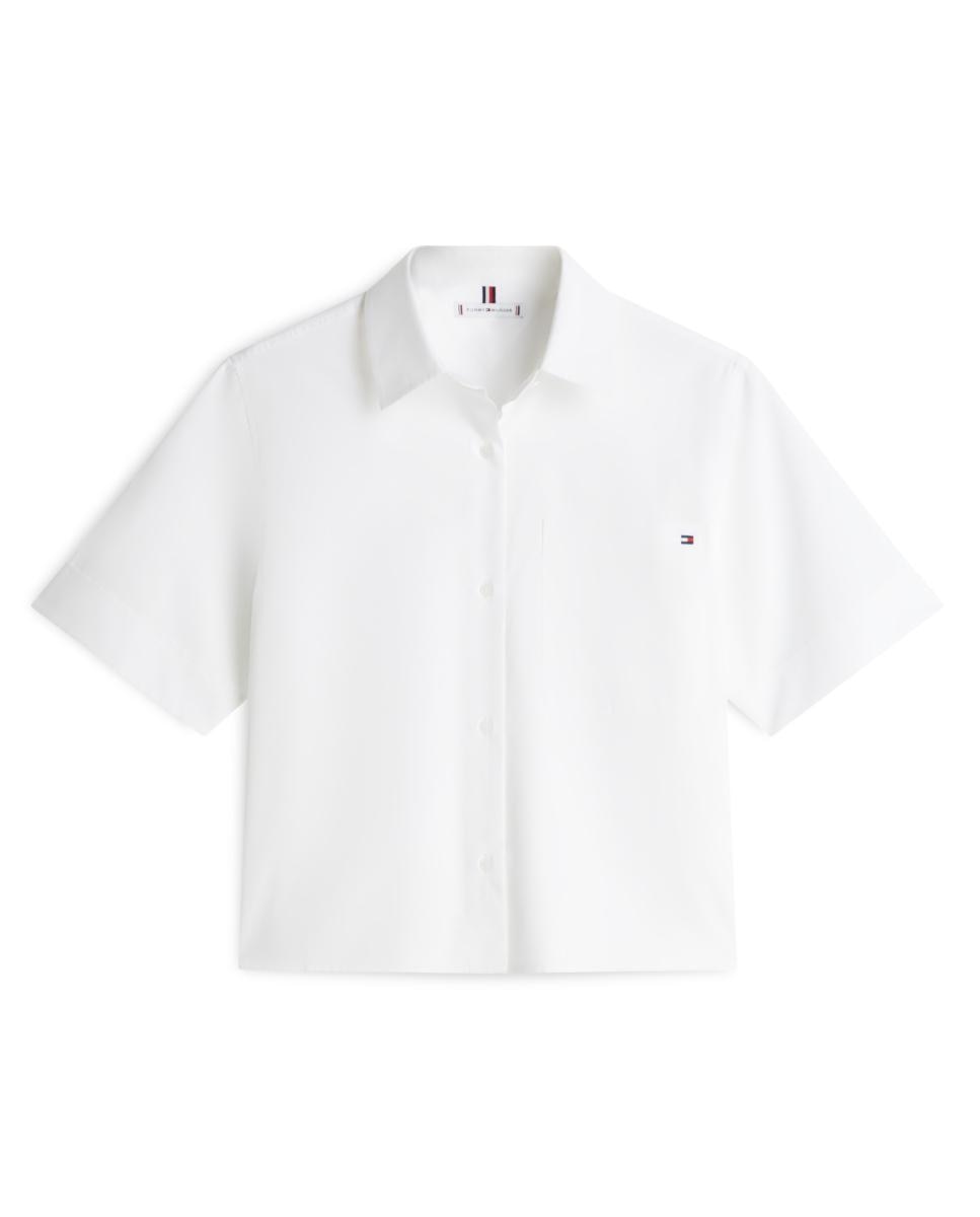 Camisa de Popelina com Manga Curta Branco-4