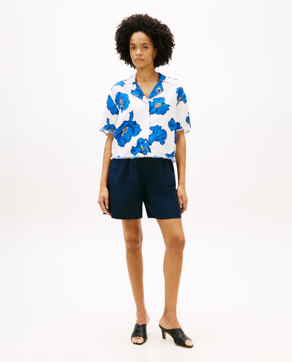 Camisa Estampada em Mistura de Linho e Viscose Azul-índigo-9