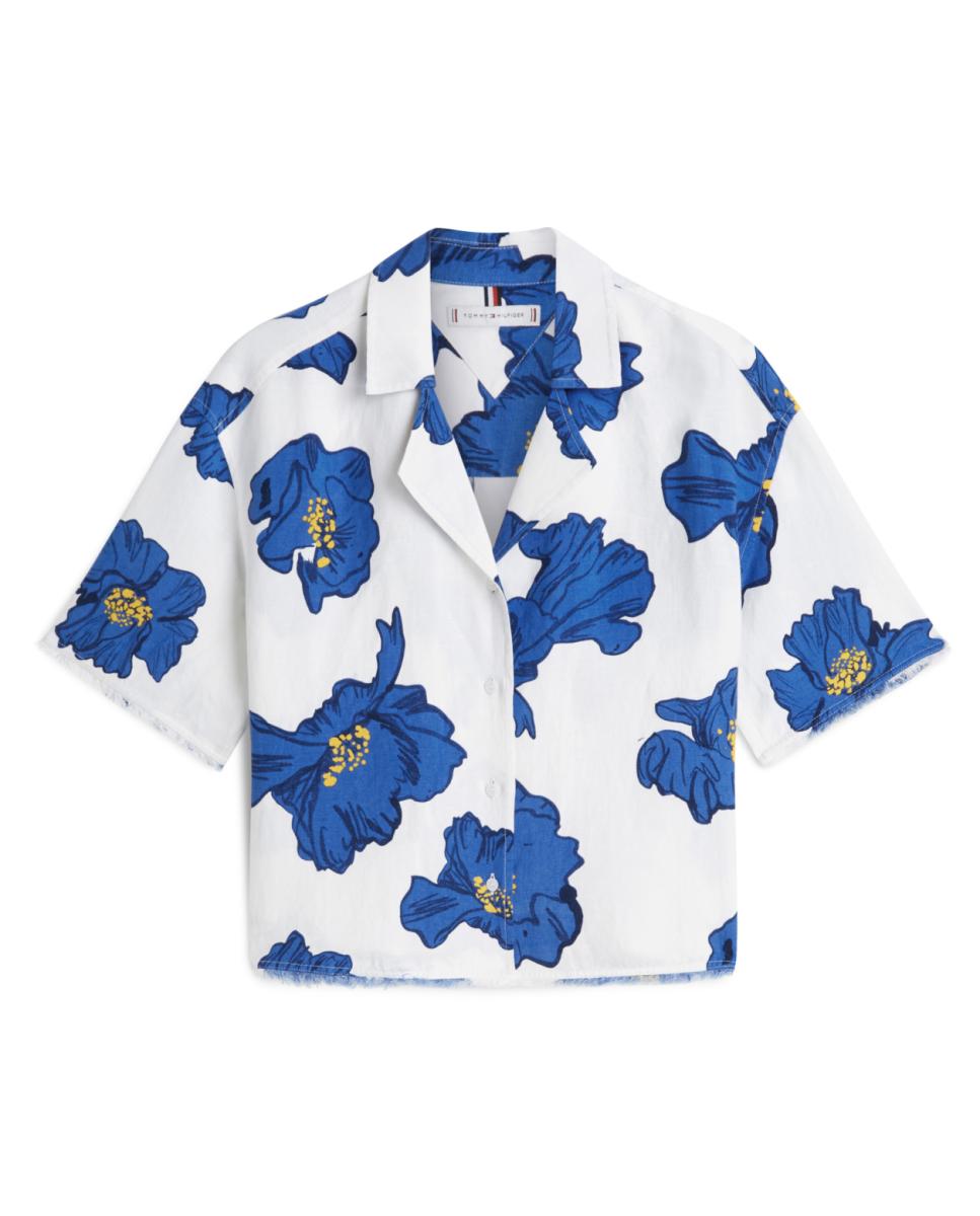 Camisa Estampada em Mistura de Linho e Viscose Azul-índigo-4