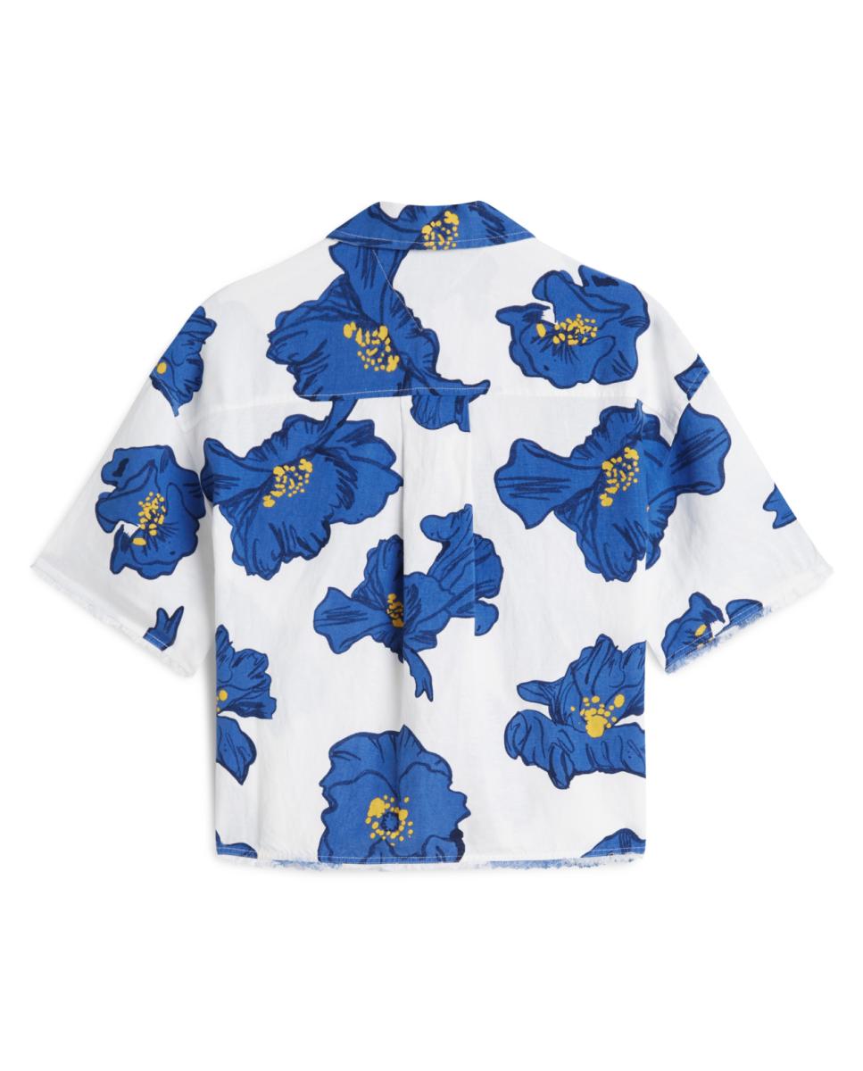 Camisa Estampada em Mistura de Linho e Viscose Azul-índigo-5