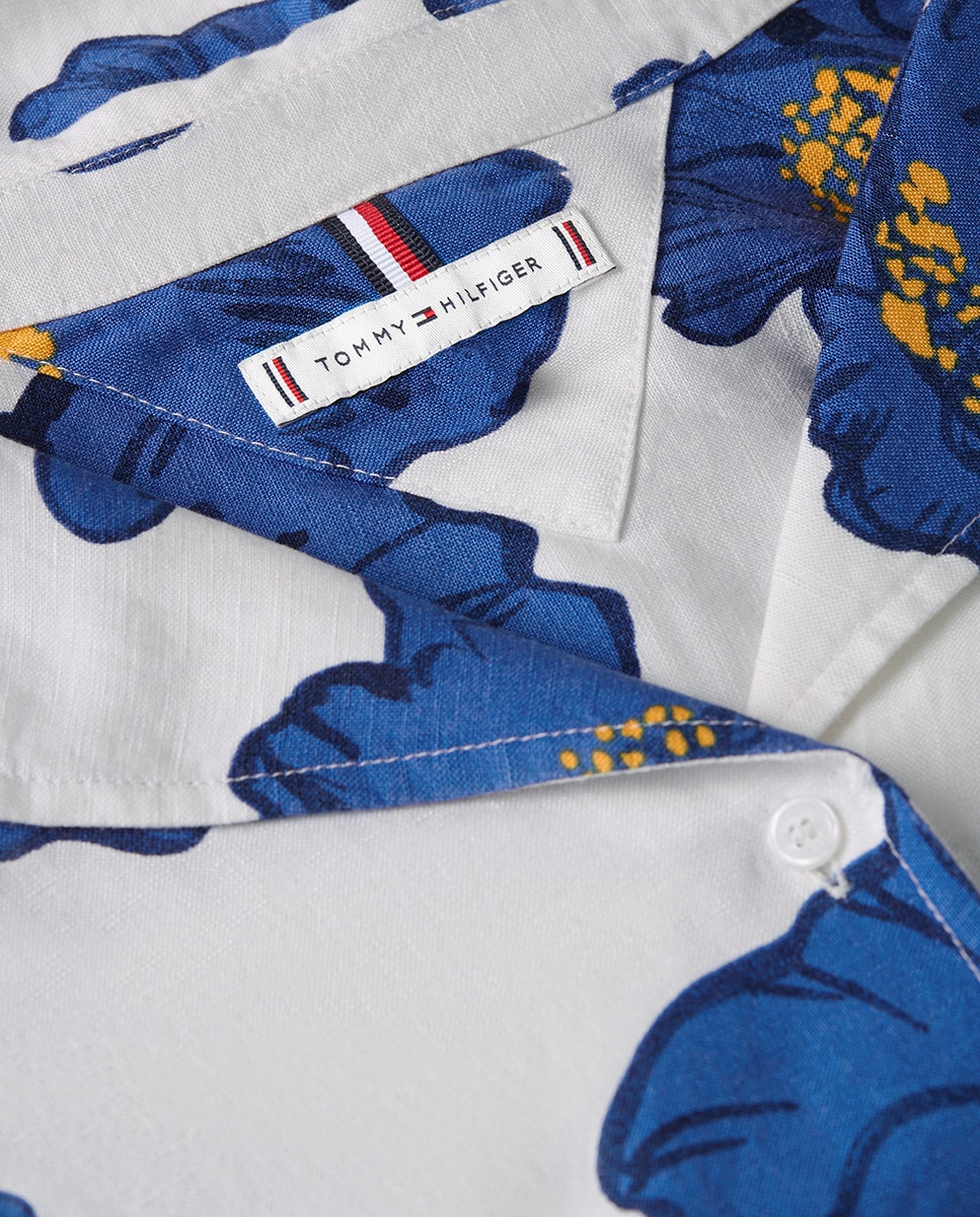 Camisa Estampada em Mistura de Linho e Viscose Azul-índigo-6
