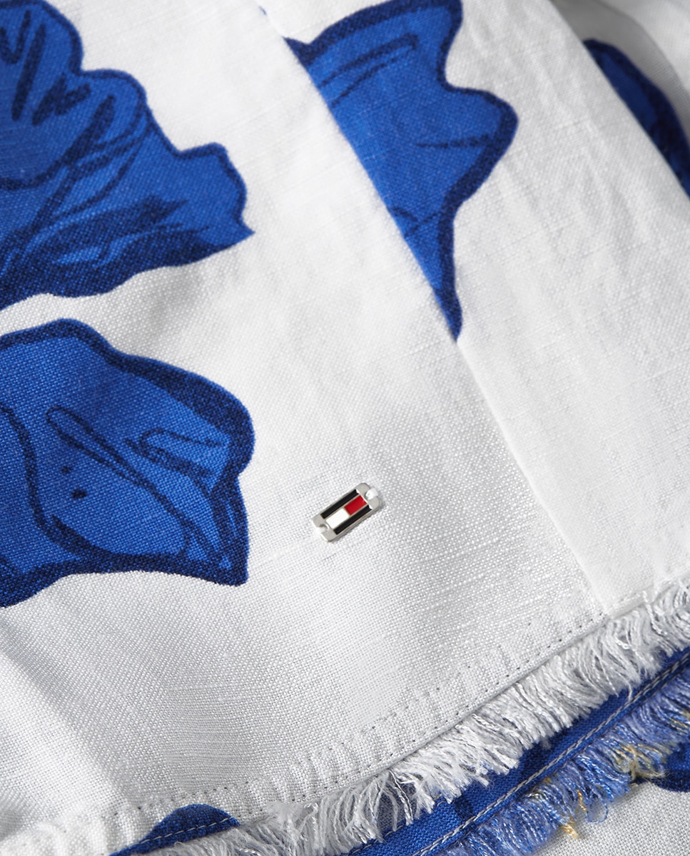 Camisa Estampada em Mistura de Linho e Viscose Azul-índigo-7