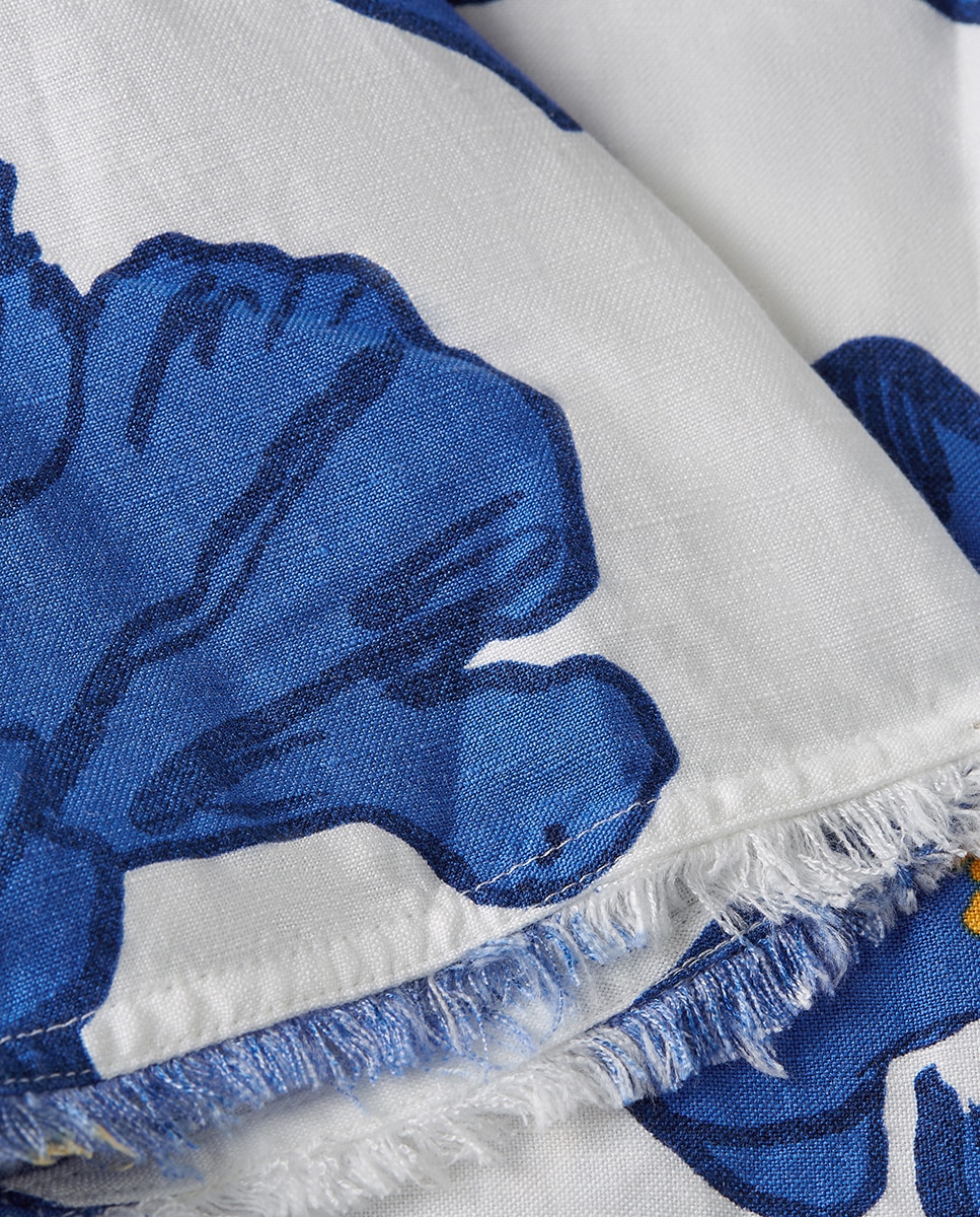 Camisa Estampada em Mistura de Linho e Viscose Azul-índigo-8