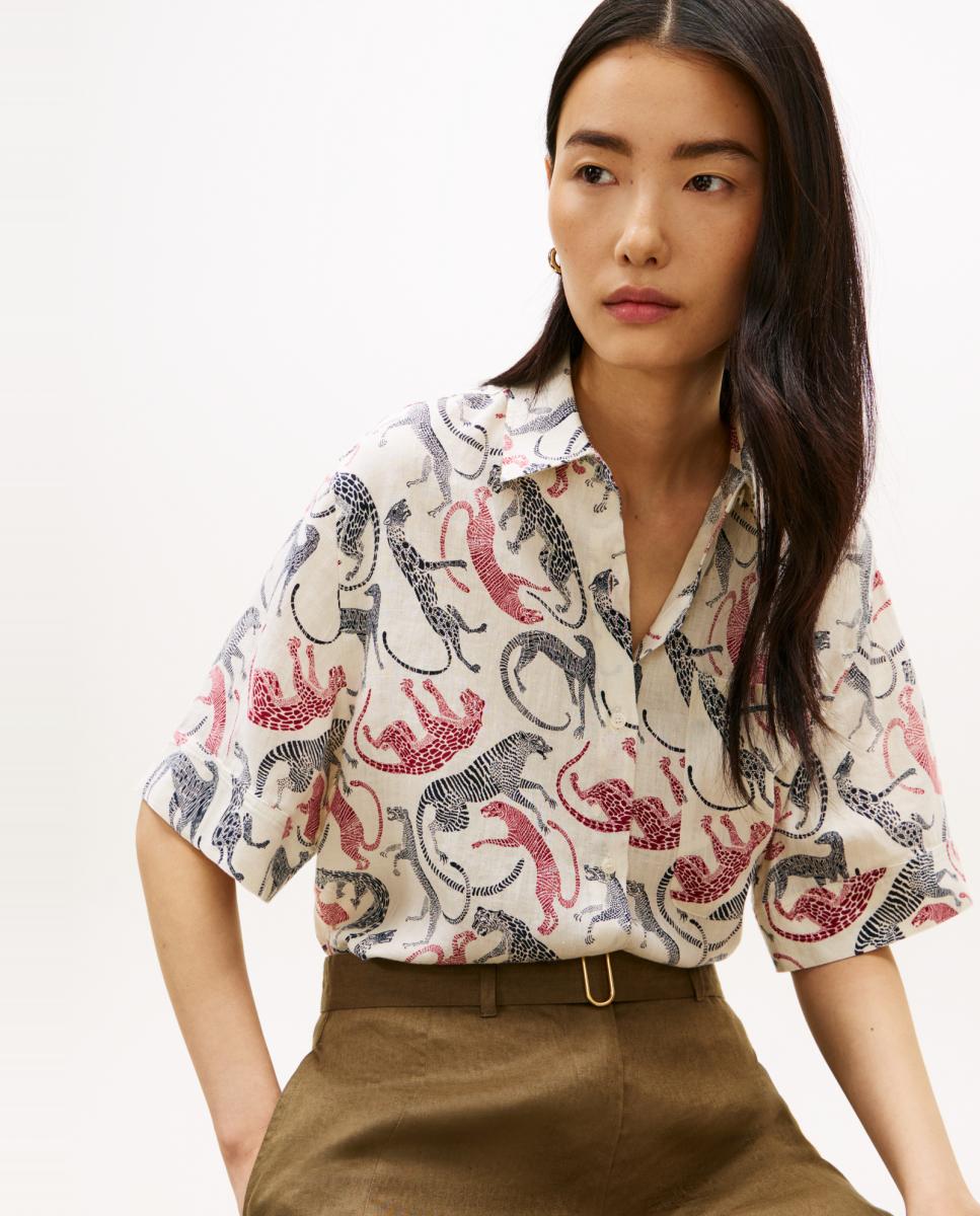 Camisa de Linho com Animal Print de Leopardo Cru-2