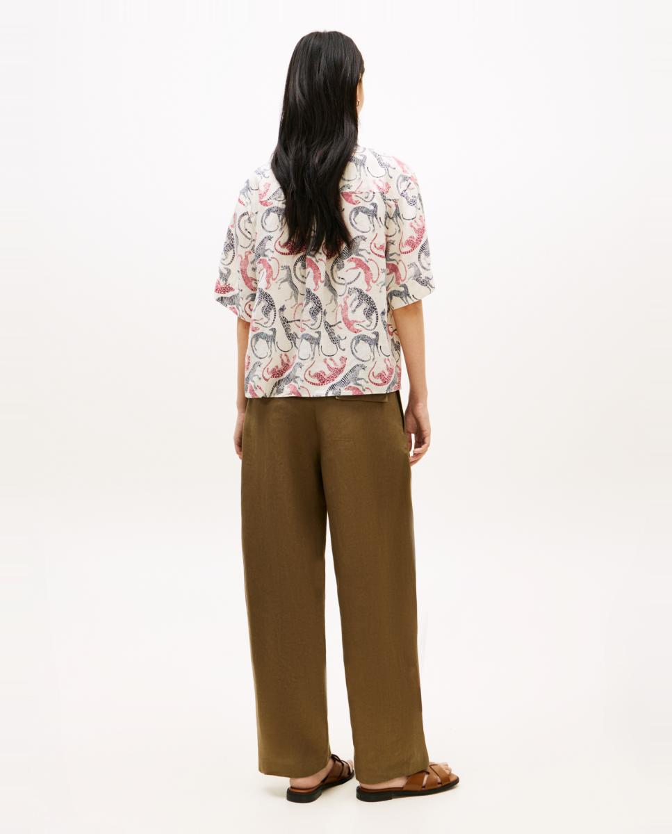 Camisa de Linho com Animal Print de Leopardo Cru-4