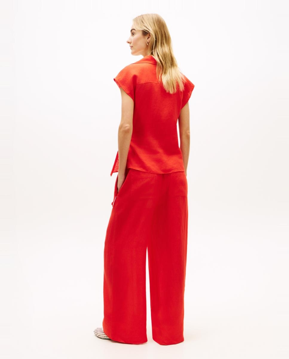 Blusa Cruzada em Linho com Laço Lateral Vermelho-2