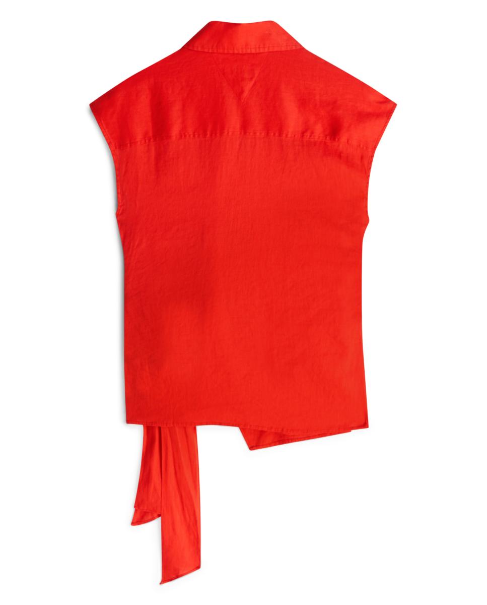 Blusa Cruzada em Linho com Laço Lateral Vermelho-5