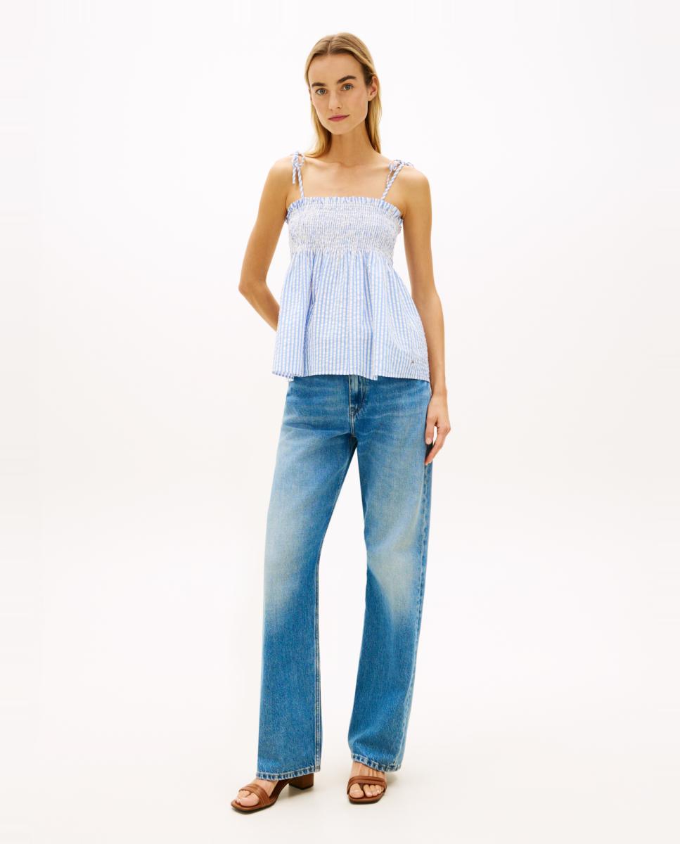 Top em Seersucker com Favos de Mel Azul-claro-8
