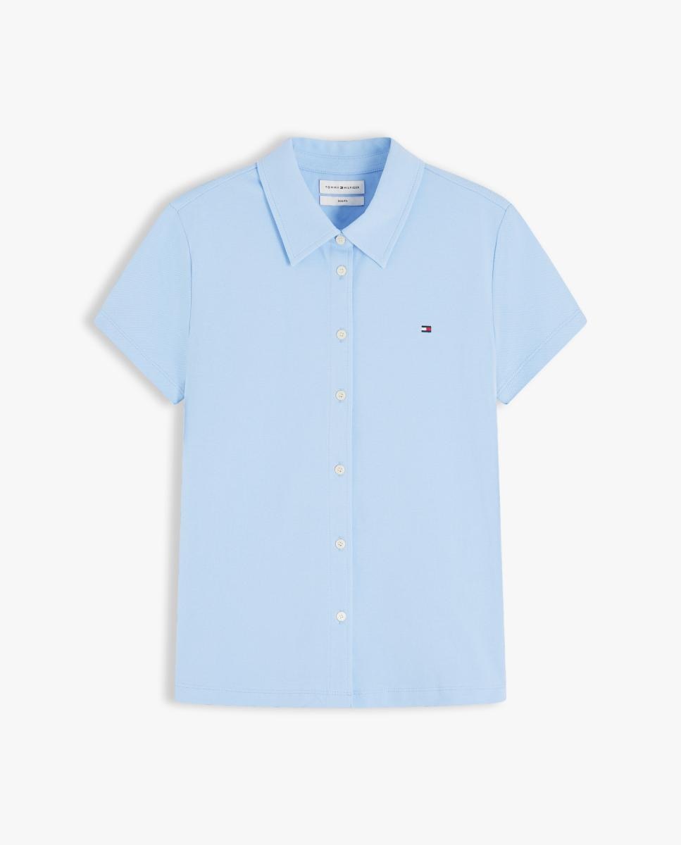 Camisa em Tecido Piqué com Manga Curta Azul-claro-5