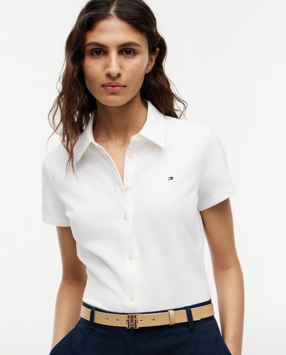 Camisa em Tecido Piqué com Manga Curta Branco-3