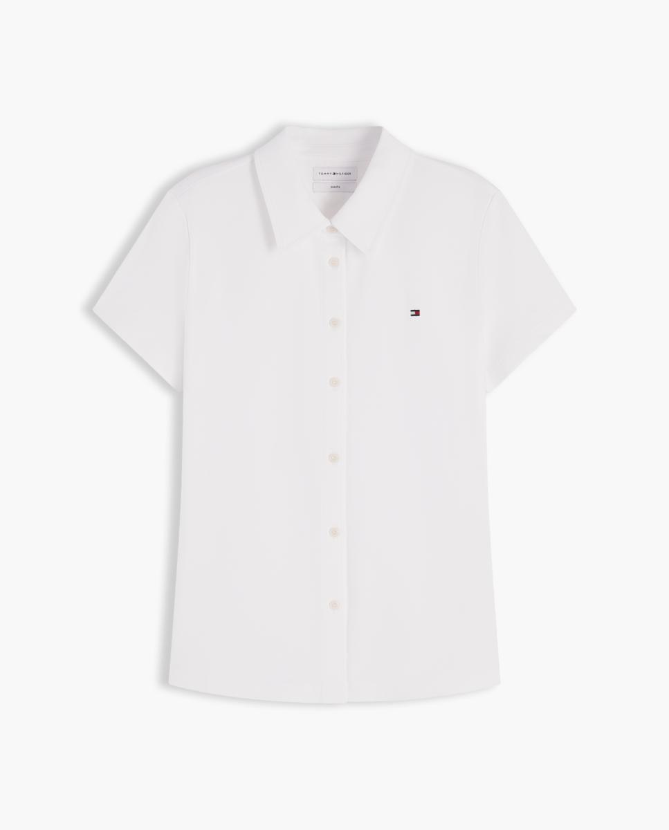 Camisa em Tecido Piqué com Manga Curta Branco-5