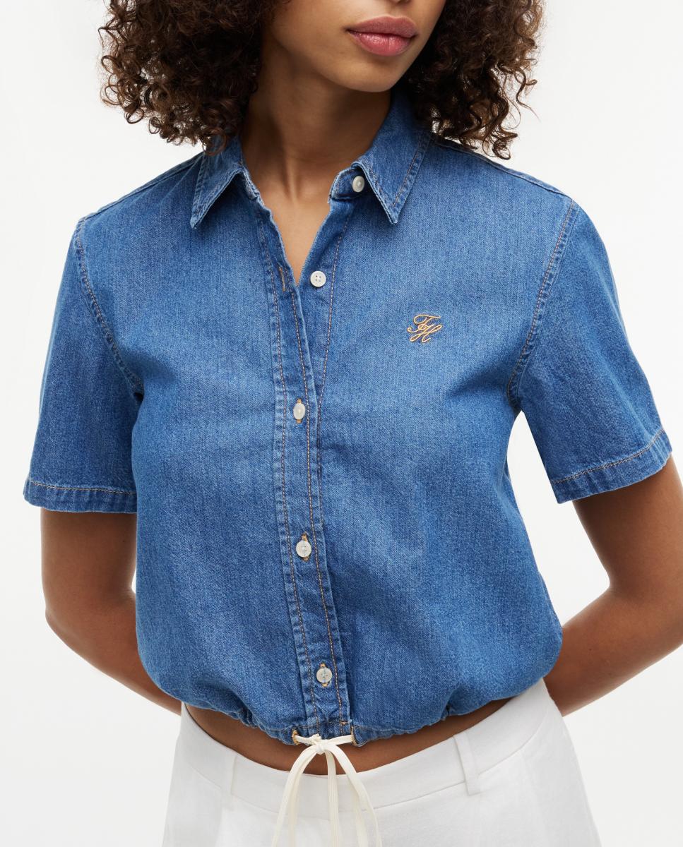 Camisa de Ganga com Manga Curta Azul-3