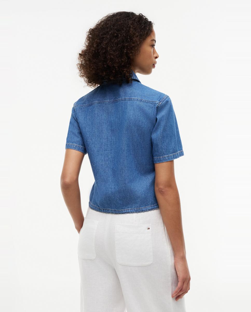 Camisa de Ganga com Manga Curta Azul-4