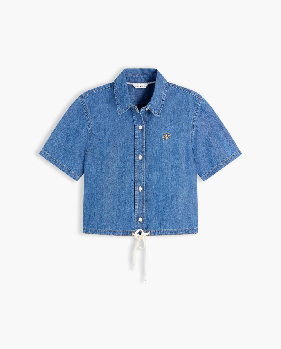 Camisa de Ganga com Manga Curta Azul-5