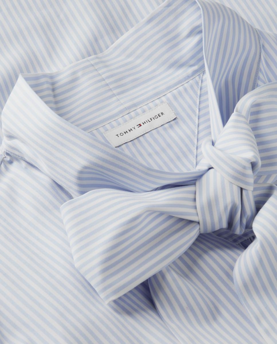 Camisa de Manga Comprida com Laço no Colarinho Azul-claro-6