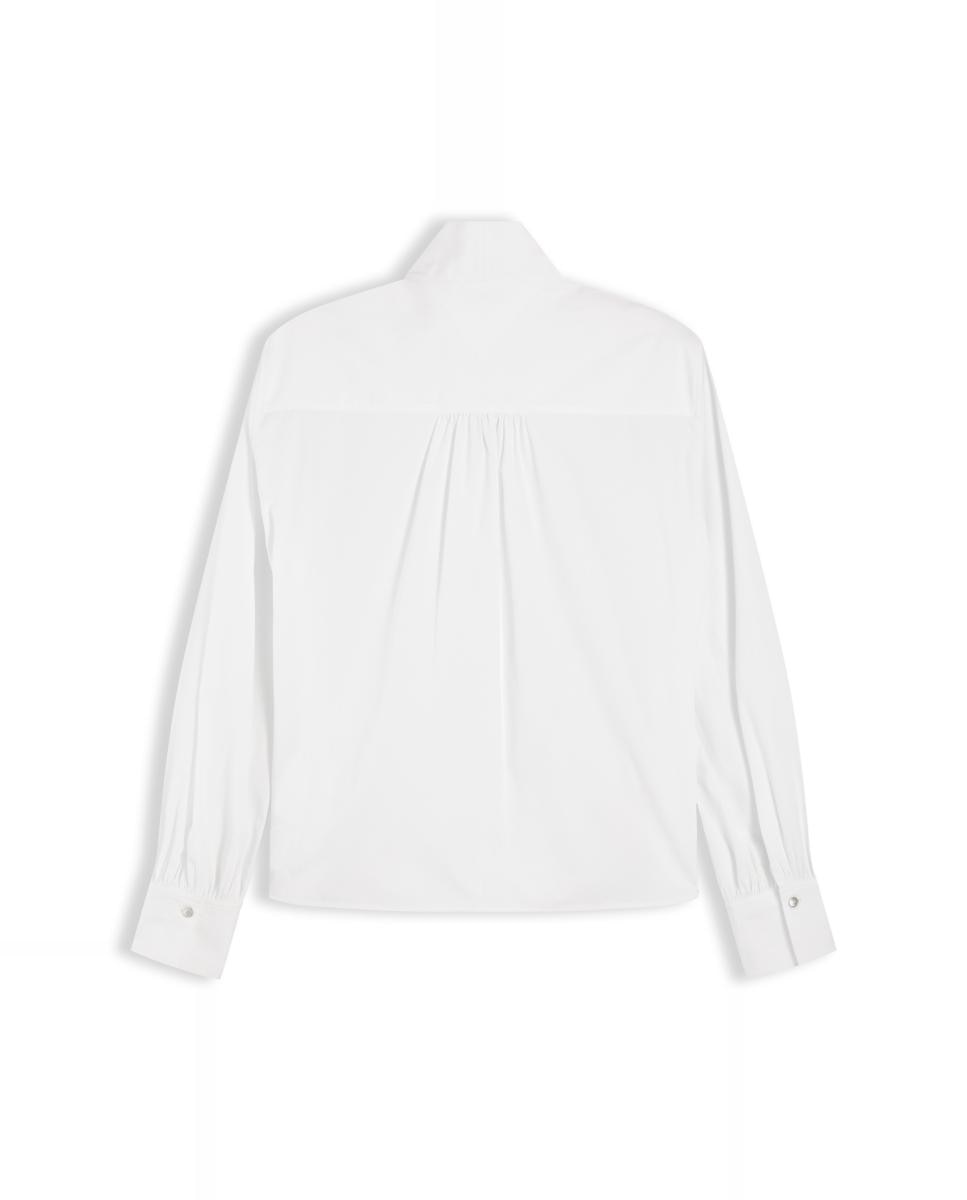 Camisa de Manga Comprida com Laço no Colarinho Branco-2