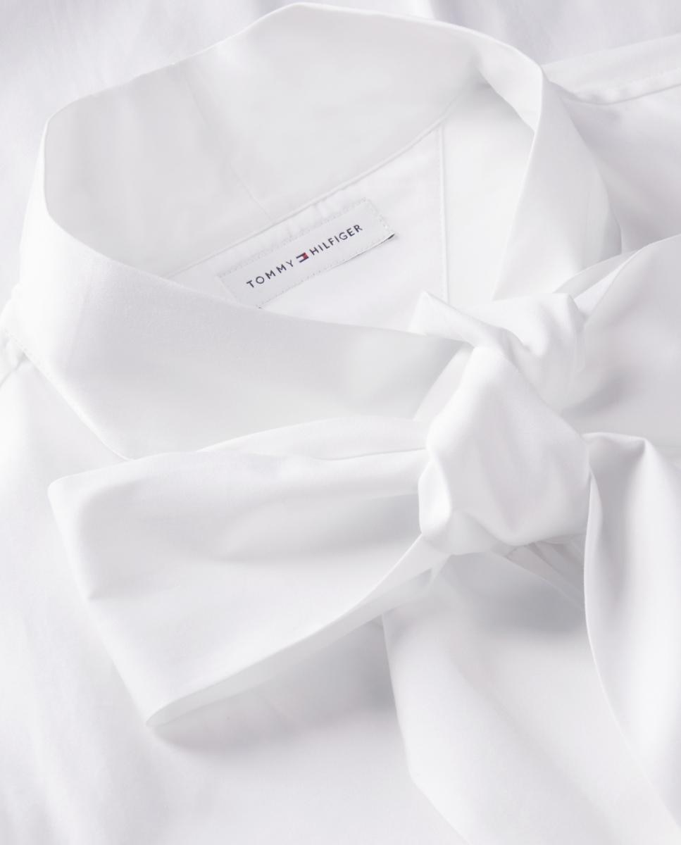 Camisa de Manga Comprida com Laço no Colarinho Branco-3