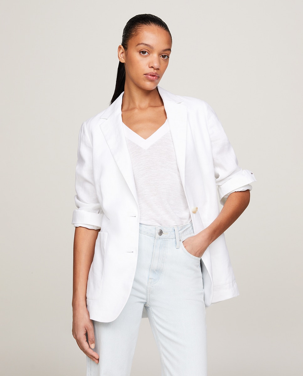 Blazer Regular de Linho Branco-1