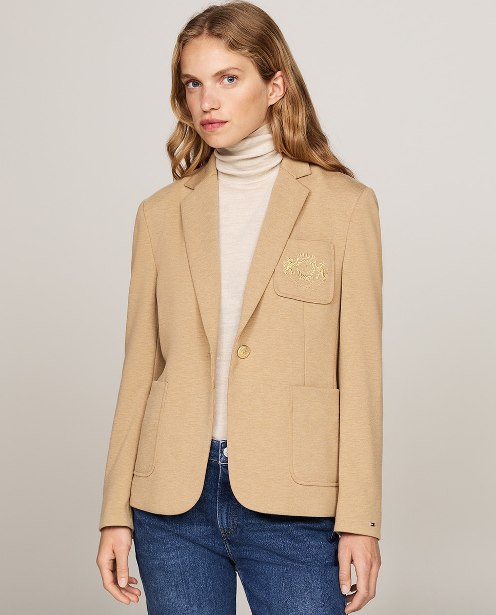 Blazer com Fecho de um Botão e Bolsos à Frente Castanho-claro-1