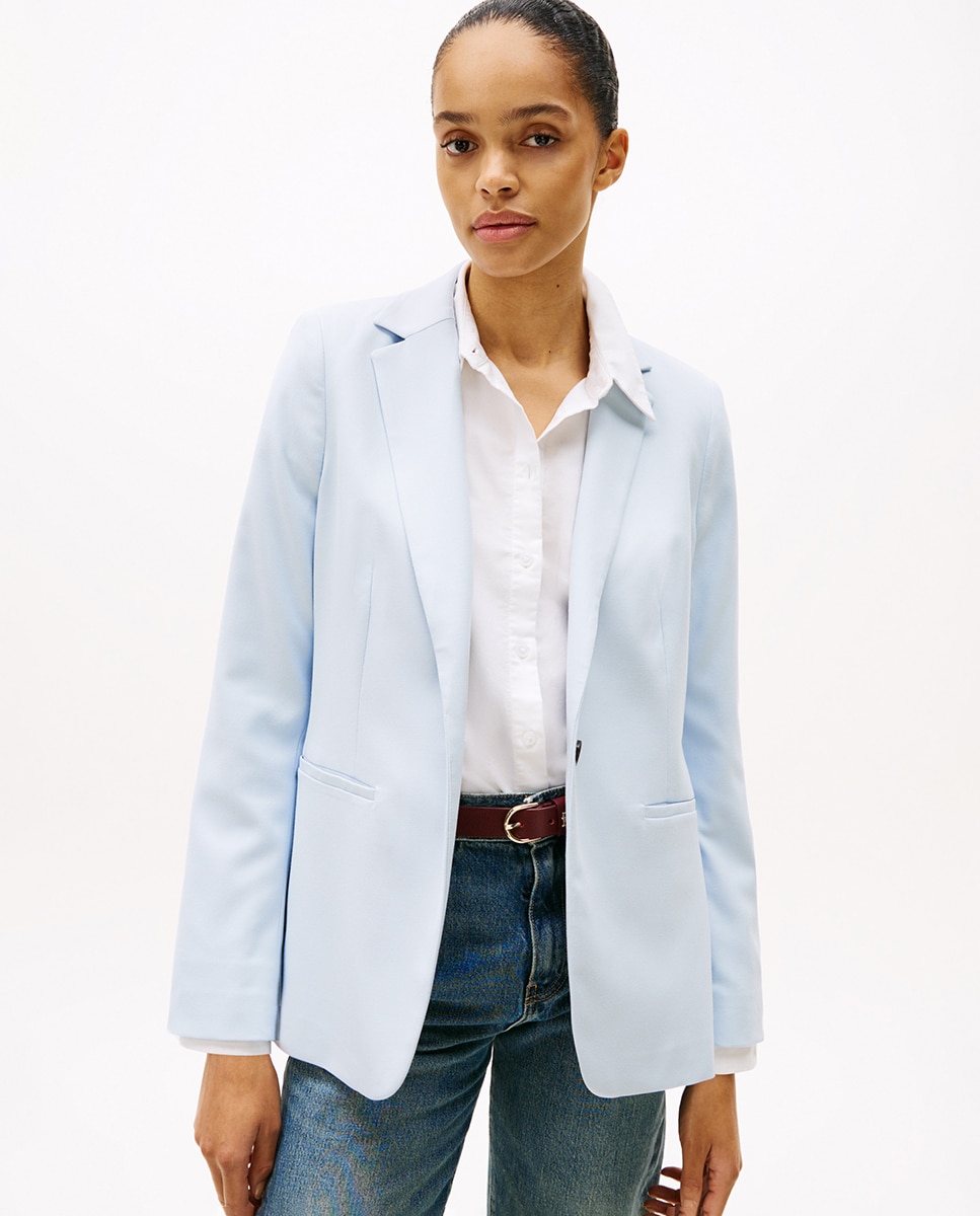 Blazer com Fecho de um Botão Azul-claro-1