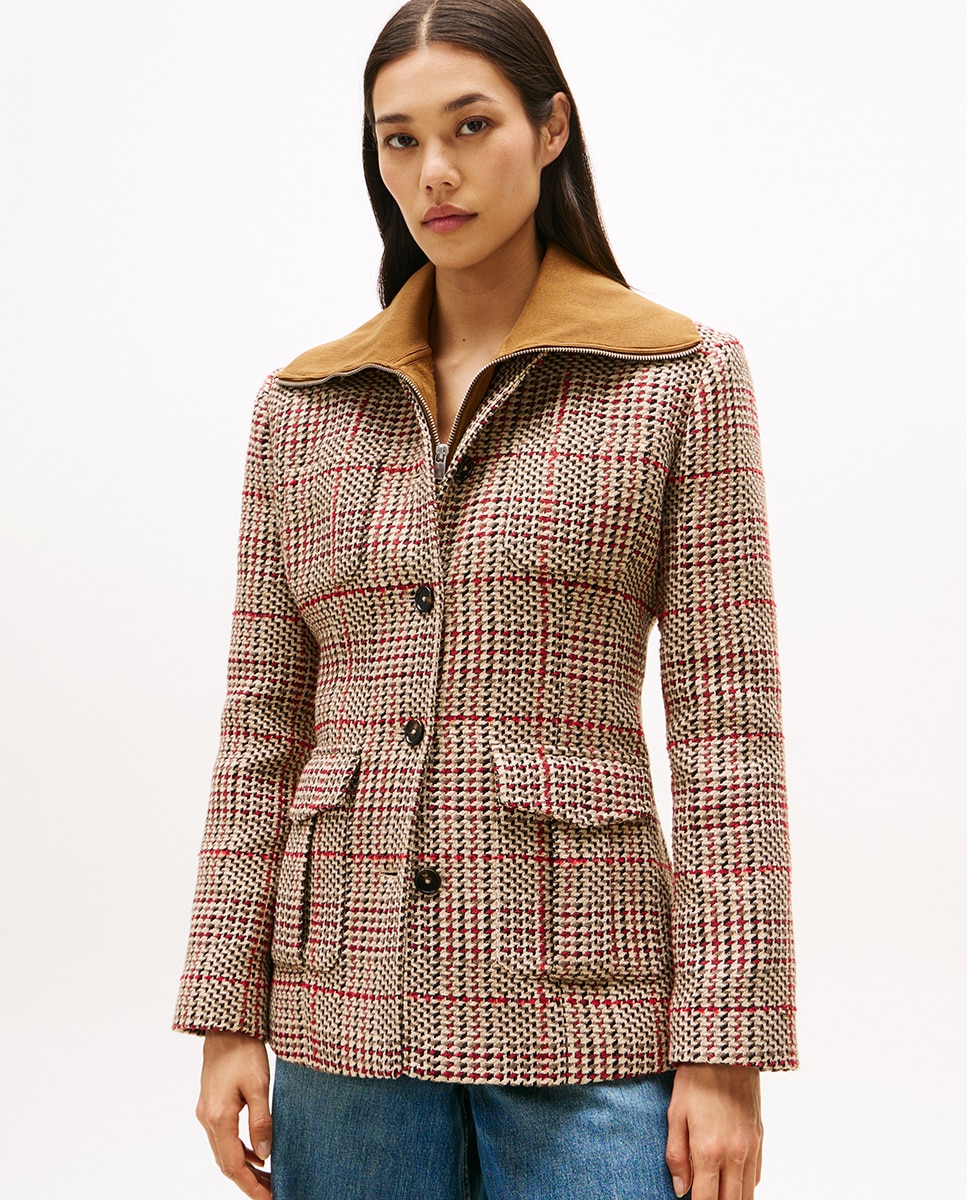 Casaco Blazer com Pied-de-poule Bordeaux-1