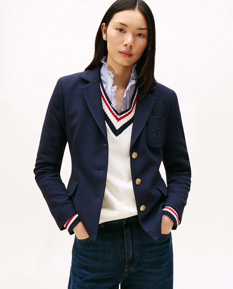 Blazer de Malha Slim Azul-marinho-1