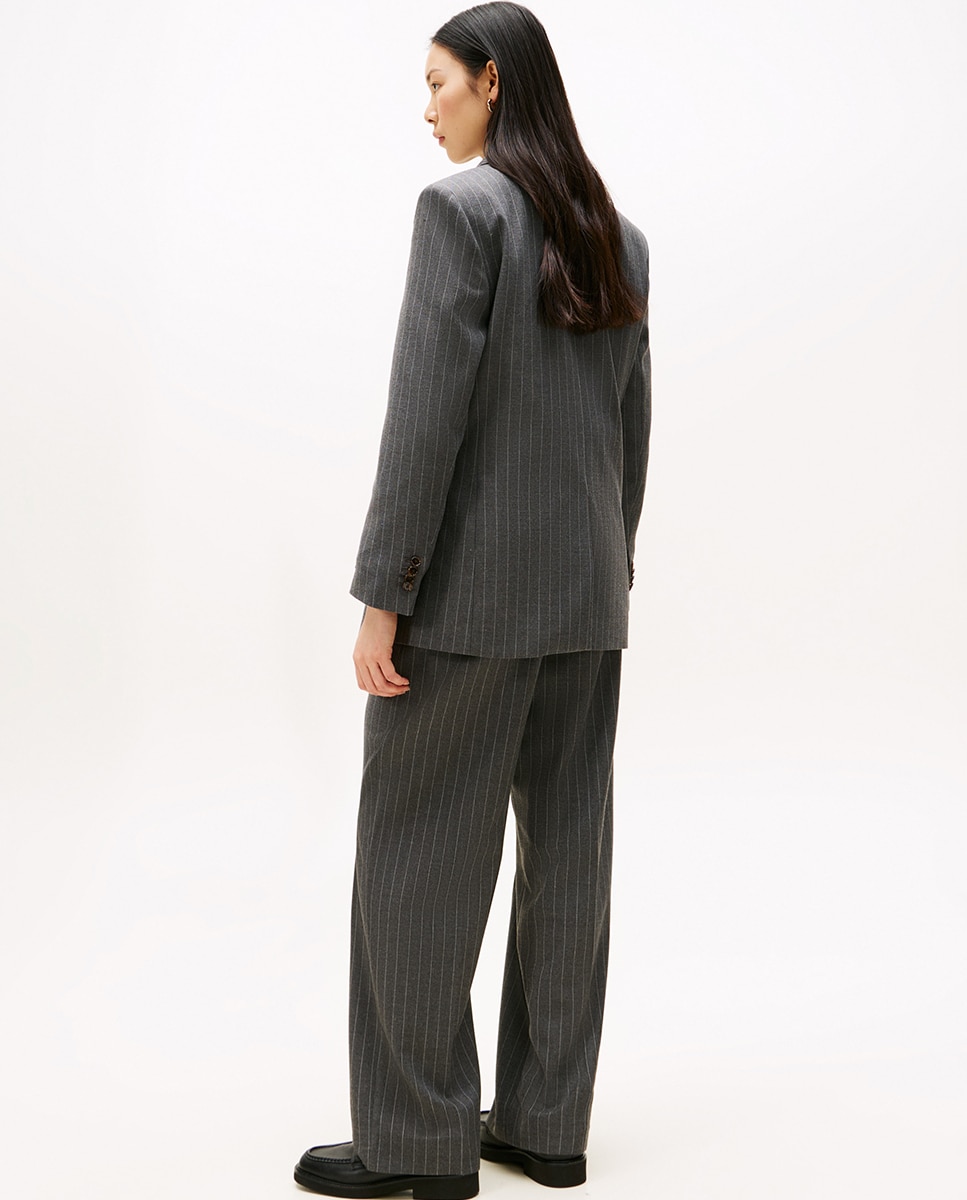 Blazer Regular com Risca Diplomática Cinzento-escuro-2